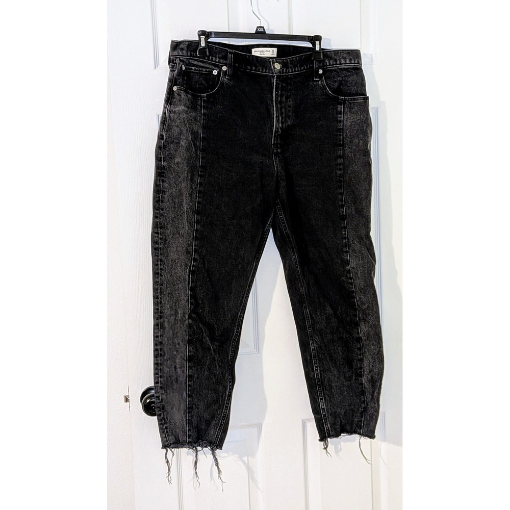 Abercrombie Fitch The Mom High Rise Black Wash Distressed Jeans Size 16R 33